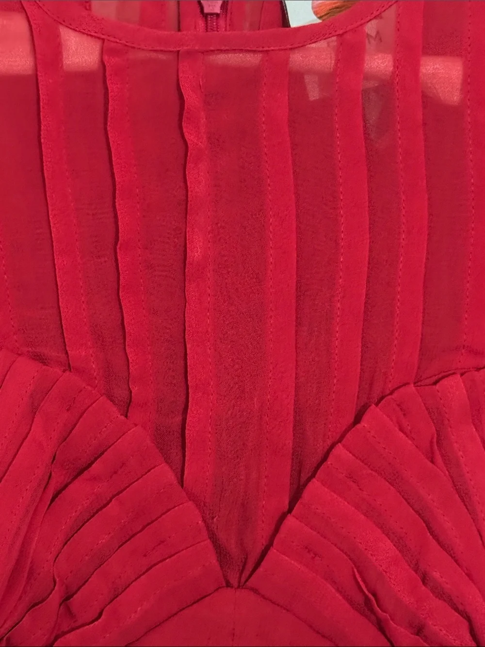 FARM Rio Red Ruffled Sheer Long-Sleeve Peplum Blouse Size Small